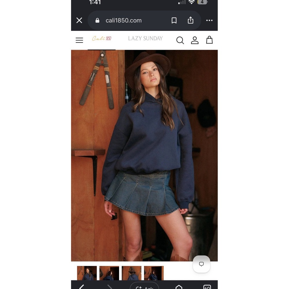 Lazy Sunday Oversized Soft Fleece Pullover Hoodie with Side Pockets Navy size XL